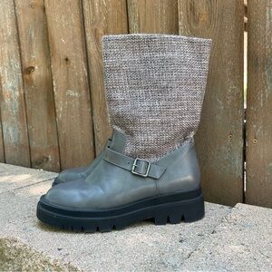 JUST FAB Women’s Black Gray Scout Sherpa Tweed Moto Boot Size 7.5